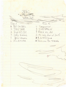 Tupac Shakur "Me Against The World" Hand Written Album Track List (JSA)